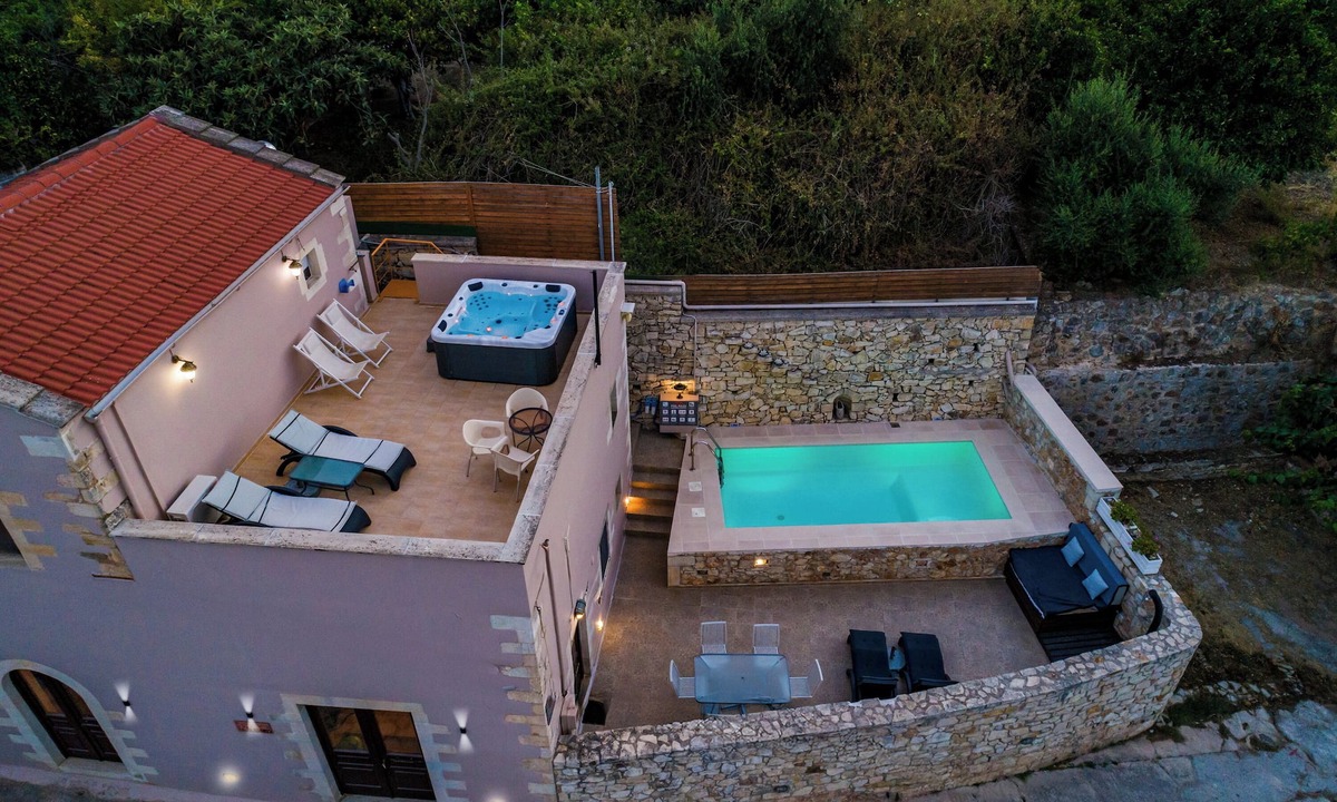 Provarma Villa | Villa Aladanos-stone villa/private heated jacuzzi and pool with amazing views