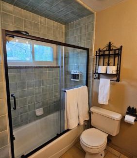 Bass Lake House | Knotty Pine Cabin with Artisan Stone Patio - Walk to Bass Lake