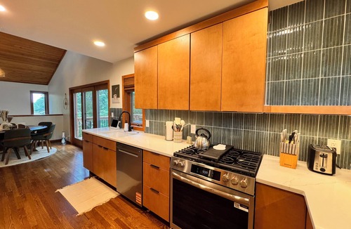 Grand Beach House | New Listing/remodeled mid century 1 block from lake w hot tub on wooded lot!