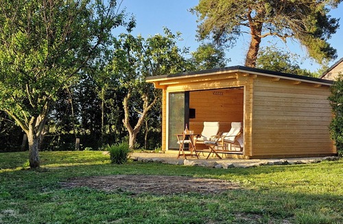 Chippenham Cabin | Private, air-conditioned log cabin, with field views, own garden and shower room