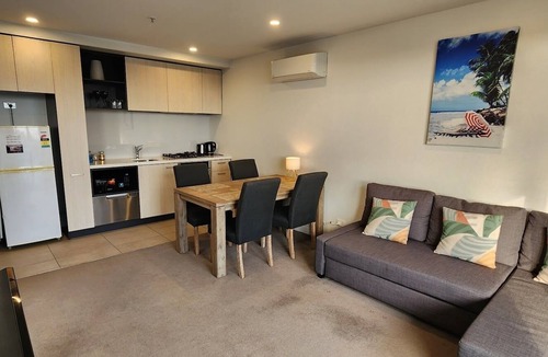 Cheltenham Apartment | Stylish two-bedroom stay near Southland, beach, cafés, dining, and trains.