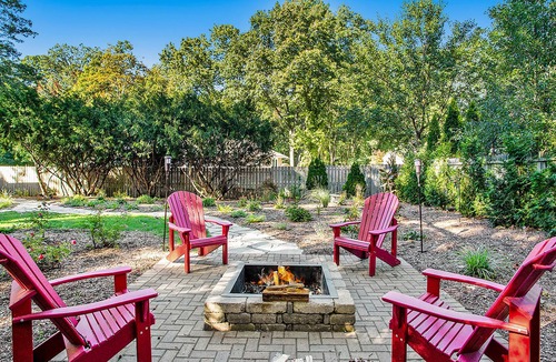 New Buffalo House | Sweet home in a garden setting with private hot tub, firepit & association beach