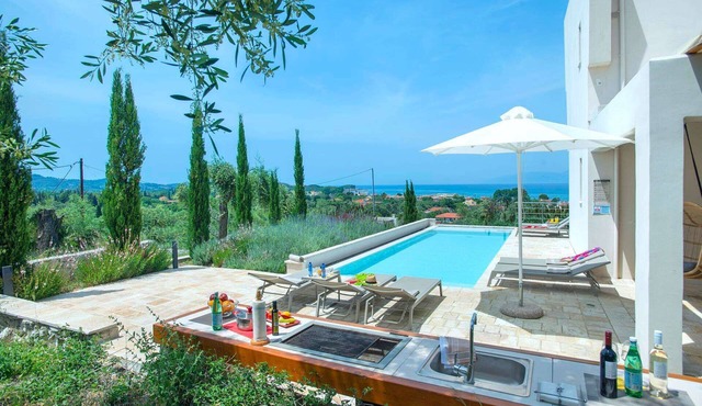 Contemporary Villa, A/C, Private Pool & Fabulous Sea Views 15mins walk to Acharavi or Roda Beach!