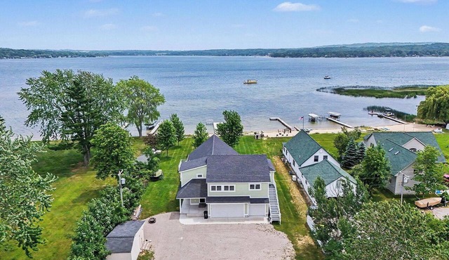 Portage Lake Beachfront with Dock at North Point