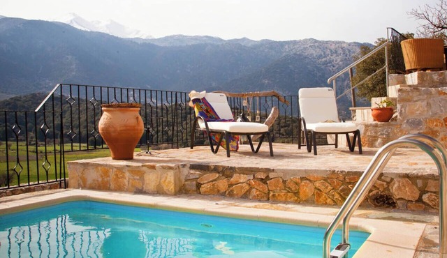 Private stone built villa.Pool and a truly magical view to the white mountains