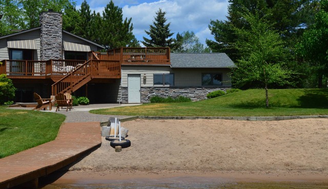 Sugar sand beach on crystal clear lake, 4 bedroom house with fireplace