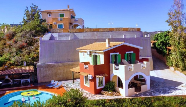Villa Jokasta in Stalos in Secluded Place with Pool, BBQ, Jacuzzi, Sea Views